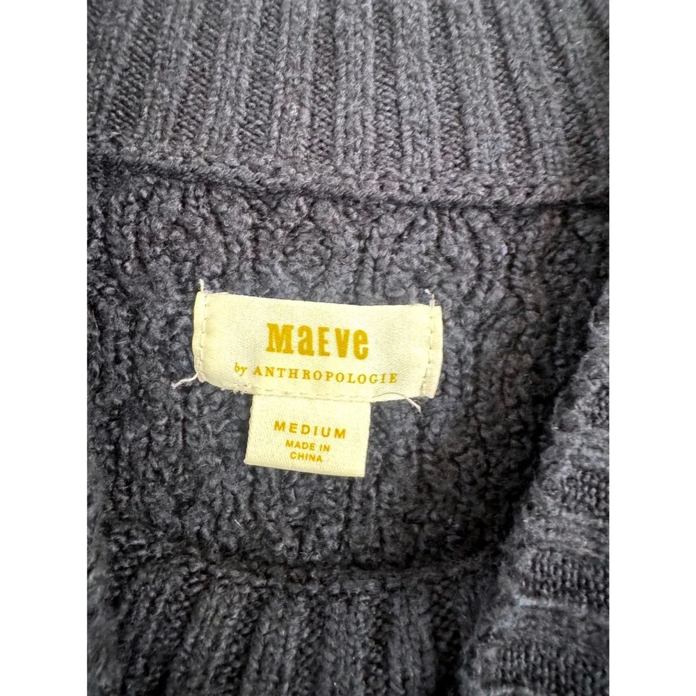 Maeve by Anthropologie Navy Cable-Knit Layered Sweater with Striped Shirt Hem - Picture 3 of 4
